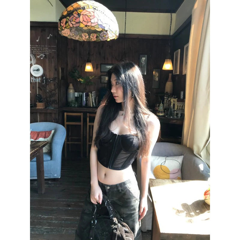 [Correct version in stock] Lace fishbone corset with inner and outer suspenders