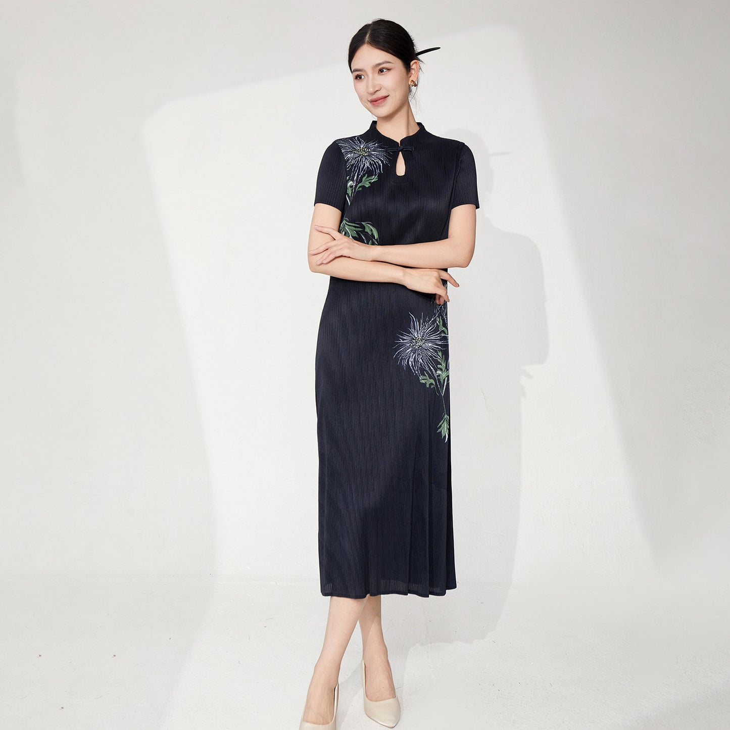 Chinese style cheongsam elegant new Chinese style haute couture improved version cheongsam skirt printed split pleated dress children's summer