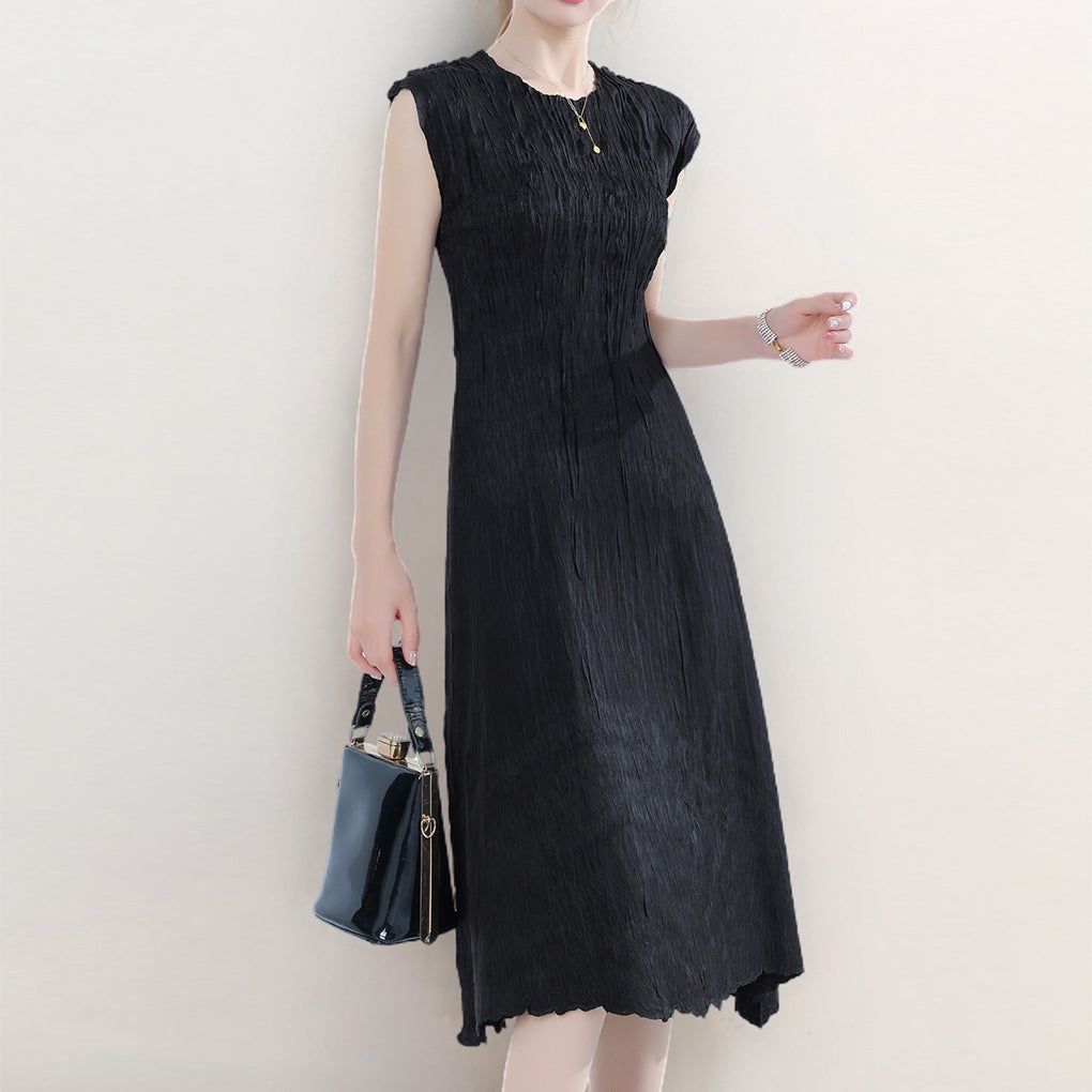 Women's new dress, high-end summer new round neck sleeveless medium and long A-shaped skirt, thin skirt