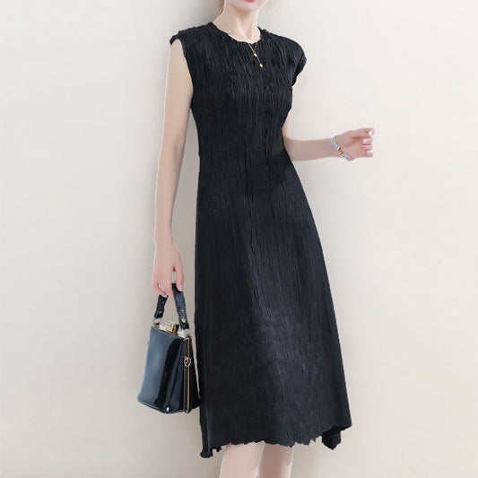 Women's new dress, high-end summer new round neck sleeveless medium and long A-shaped skirt, thin skirt