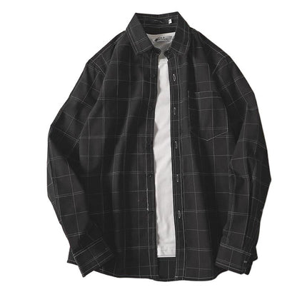maoxiangshop-shop men fall outfits casual Colorful Plaid Couple Plaid Shirt Coat Long-Sleeved Shirt Youth Korean Casual Student Handsome Men's Shirt