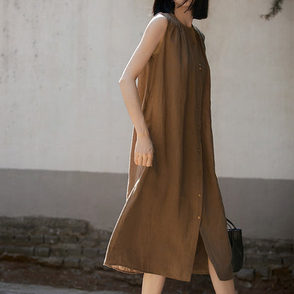 2025 Slack linen dress, waist thin vest skirt sleeveless, high-end cotton and linen women's clothing summer new models