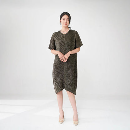 dress 2025 summer high-end bronzing v-neck loose meat covering medium and long fashion casual versatile skirt