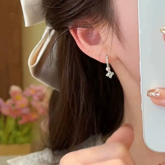 Light luxury fashion full of diamonds zircon flower pearl earrings femininity versatile ear buckles niche design spring and summer earrings