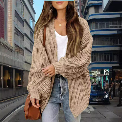 maoxiangshop-shop fall fashion Women's 2024 New Fashion Lantern Sleeve Sweater Women's Coat Thick Wool Pocket Knitted Cardigan