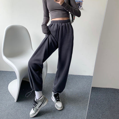 maoxiangshop-shop clothes Gray Sports Pants for Women Spring and Autumn New High Waist Loose Wide Leg Pants Ankle-Tied Sweatpants Slim Casual Pants Straight Pants