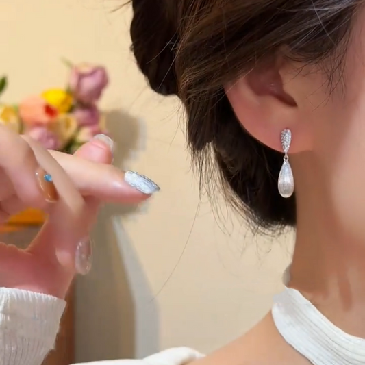 925 Silver Needle Diamond Brushed Water Drop Earrings Earrings Women's Fashion Niche Design Sense Light Luxury Temperament Versatile Earrings