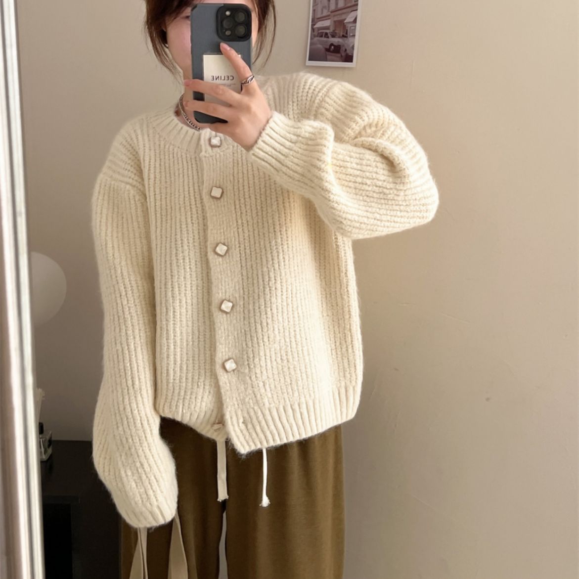 maoxiangshop-shop fall outfits 2024 Lazy Style Korean Style Loose Sweater Coat Autumn and Winter New Women's Clothing Solid Color Thickened Niche Knitted Cardigan