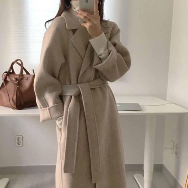 3e53ac 2000s fashion Korean Style Chic Autumn and Winter Clothing French Niche Lazy Woolen Coat Loose Temperament Mid-Length Woolen Coat for Women