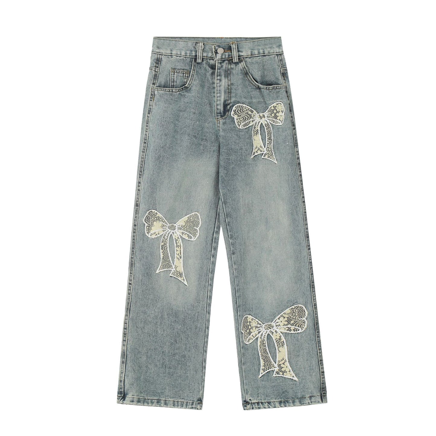 maoxiangshop 2000s fashion 2024 Quality Autumn Street Hipster Embroidered Decorative Straight Pants Women's Jeans