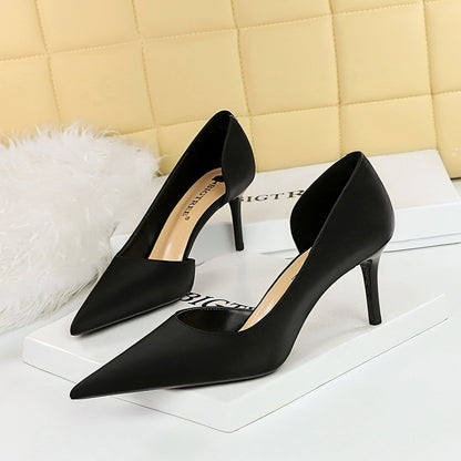 3226-A2 Korean version of simple high heel thin heel shallow mouth pointed side hollow professional OL versatile high heels women's single shoes