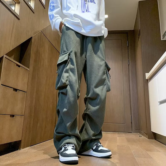 maoxiangshop-shop street fashion men streetwear New Corduroy Workwear Pants Men's Autumn and Winter Straight Casual Pants American Design Large Pocket Wide Leg Pants