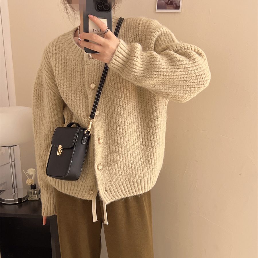 maoxiangshop-shop fall outfits 2024 Lazy Style Korean Style Loose Sweater Coat Autumn and Winter New Women's Clothing Solid Color Thickened Niche Knitted Cardigan