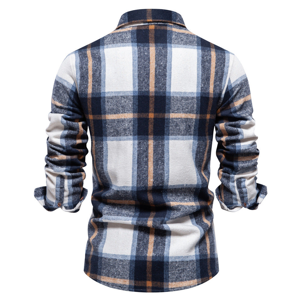 MAOXIANGSHOP 2025 autumn new light business men's Popularan size pocket professional shirt fashion plaid long-sleeved shirt men's top