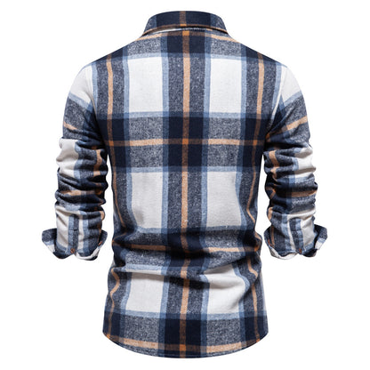 MAOXIANGSHOP 2025 autumn new light business men's Popularan size pocket professional shirt fashion plaid long-sleeved shirt men's top