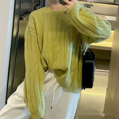 maoxiangshop dti outfits Women's Twist Sweater 2024 Autumn and Winter New Korean Style Lazy Retro Sweater Thickened Loose Pullover Top Fashion