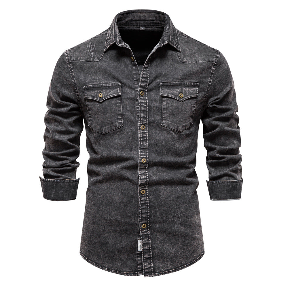 MAOXIANGSHOP 2025 popular Cross-border Popular trade autumn and winter new Popularan size men's denim shirt quality heavy industry washed old shirt men