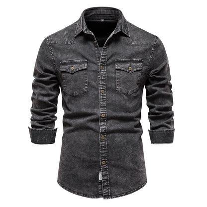 MAOXIANGSHOP 2025 popular Cross-border Popular trade autumn and winter new Popularan size men's denim shirt quality heavy industry washed old shirt men