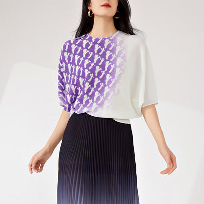 2025 Fashion knitted sweater women's single-piece printed bat sleeve loose large size meat-covering pullover  top