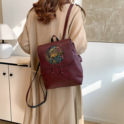 2025 Women's backpack new fashion printed casual women's bag large capacity soft leather retro bag simple shoulder bag women