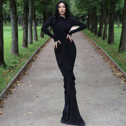 fashion sexy long-sleeved hip skirt autumn and winter women's clothing new slit fishtail dress female