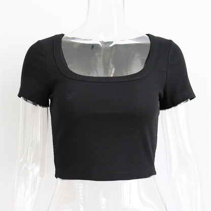 maoxiangshop outfit ideas for school Large round Neck Long Sleeve Rib Short Top Women's Casual Sexy Autumn and Winter Knitted Bottoming Shirt Street Slim T-shirt