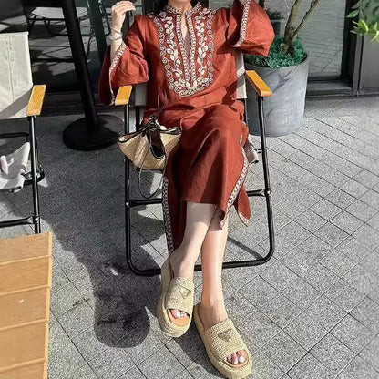 2025 Early Autumn Hepburn Elegant Loose Niche Design  Retro Printed Dress Femininity Muse Fan Yujie