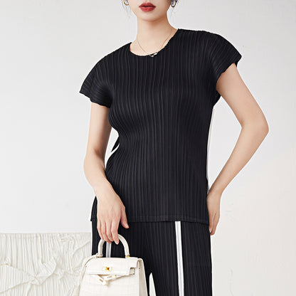 2025 Black short-sleeved women's T-shirt loose and thin round neck simple and versatile shirt high-end casual  top summer