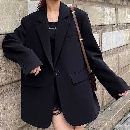 maoxiangshop-shop buisnesscore outfit women Black Small Suit Jacket for Women Spring and Autumn New Mid-Length Design Fashionable Temperament Casual Small Suit Jacket