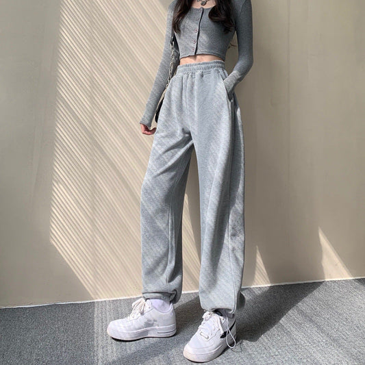 maoxiangshop-shop clothes Gray Sports Pants for Women Spring and Autumn New High Waist Loose Wide Leg Pants Ankle-Tied Sweatpants Slim Casual Pants Straight Pants