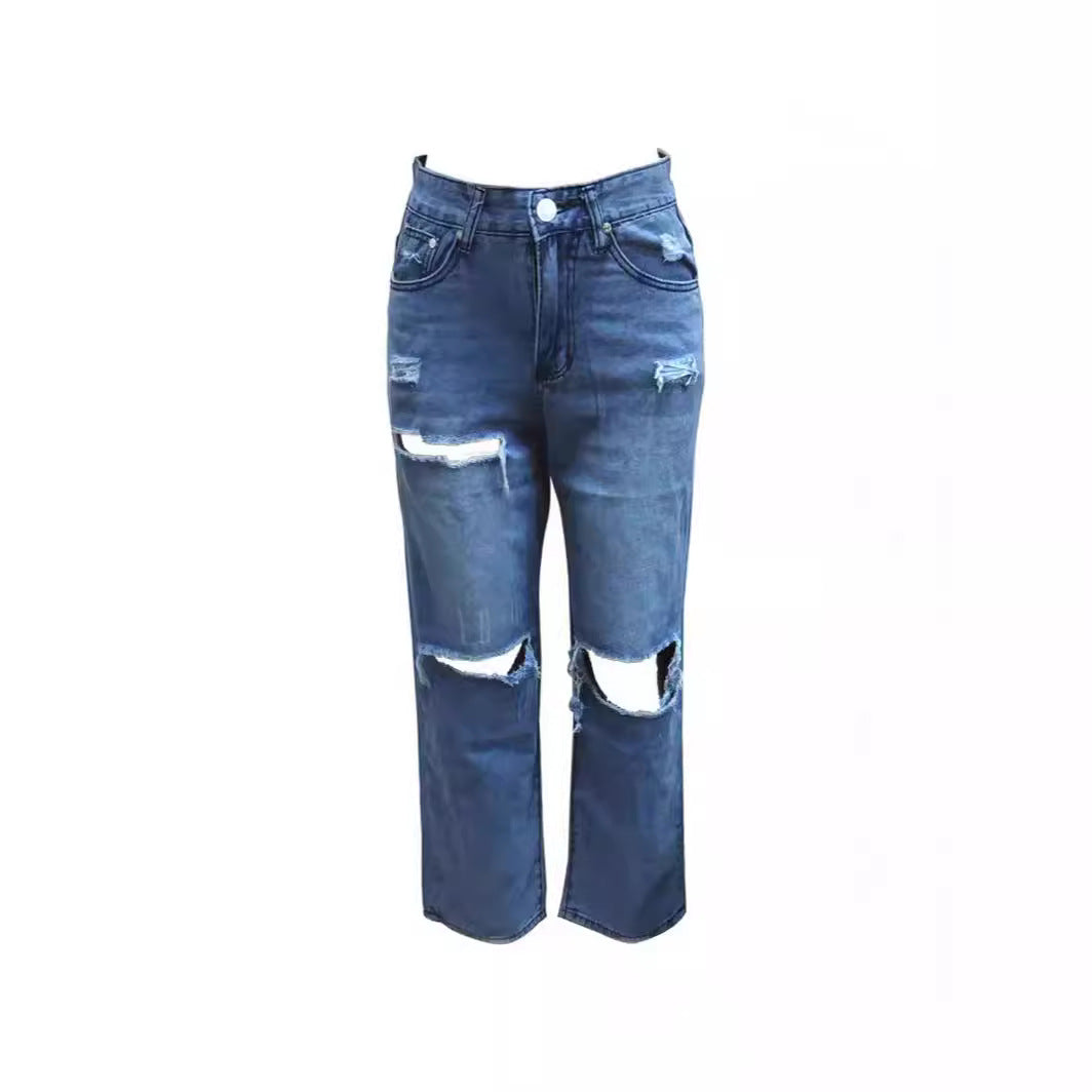 maoxiangshop-shop outfit inspo Women's Ripped Wide-Leg Thin Jeans