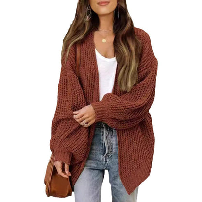 maoxiangshop-shop fall fashion Women's 2024 New Fashion Lantern Sleeve Sweater Women's Coat Thick Wool Pocket Knitted Cardigan