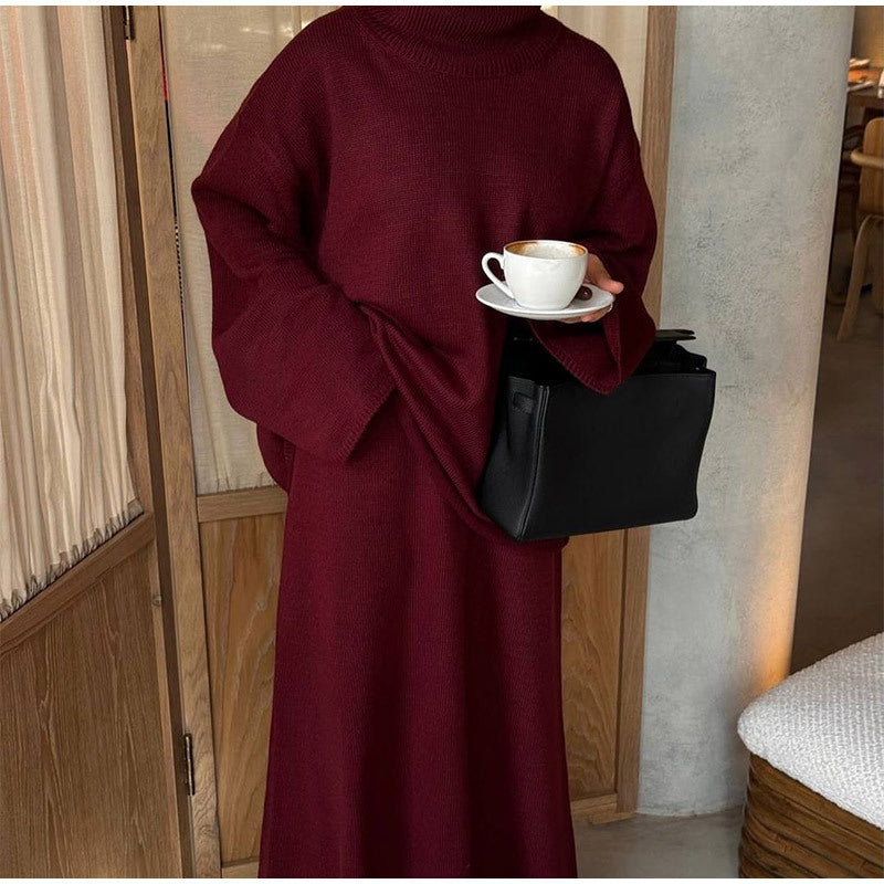 MAOXIANGSHOP 2025 Solid color knitted sweater skirt set  New comfortable and casual thickened loose knitted skirt set