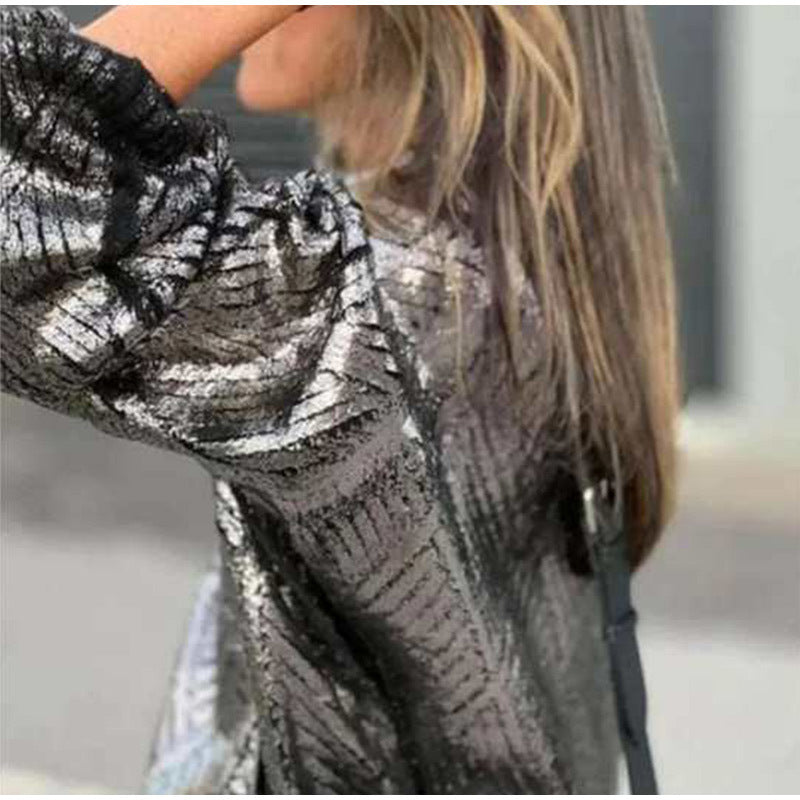 MAOXIANGSHOP 2025 Metal turtleneck knitted sweater  New hot-selling women's long-sleeved thermal casual pullover sweater