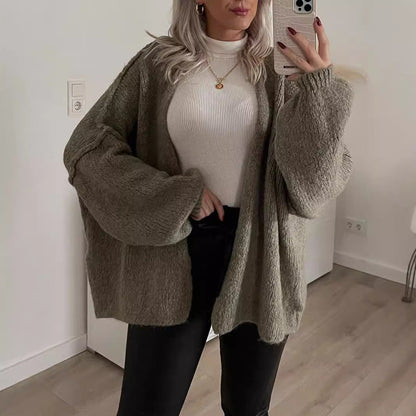maoxiangshop 2000s fashion 2024 Autumn and Winter New Casual Loose Solid Color Mid-Length Knitted Sweater Cardigan Coat for Women