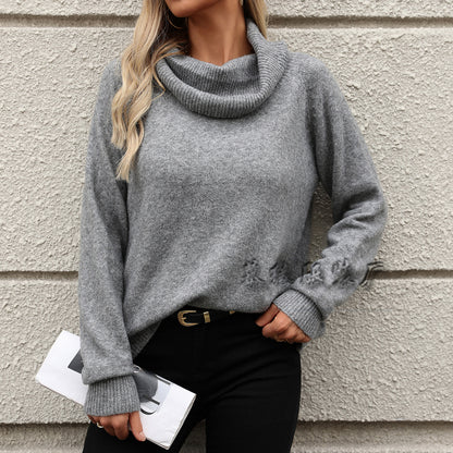 MAOXIANGSHOP New autumn and winter  new stacked collar solid color off-the-shoulder loose sexy knitted sweater long sleeve 2025 sweater women