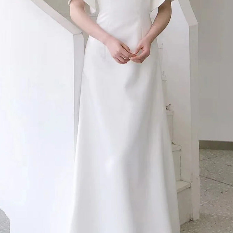 2025 satin light wedding dress small Hepburn style out light yarn engagement certificate registration studio dress spring