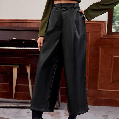 maoxiangshop 2000s fashion Autumn and Winter Loose Leather Pants Personality Harem Trousers Straight Pants Black Wide Leg Pants