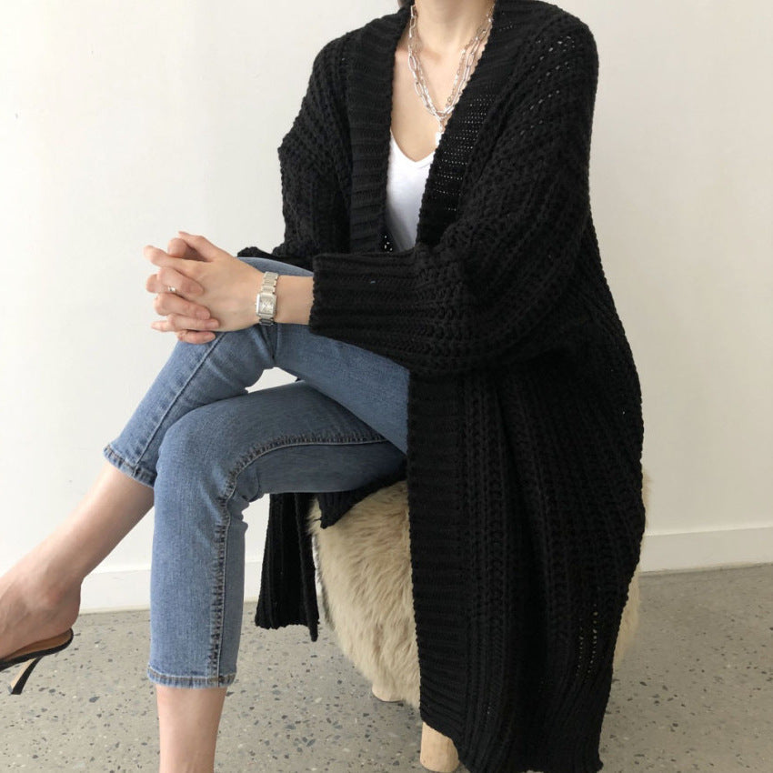 maoxiangshop 2000s fashion Autumn and Winter Long Cardigan Solid Color Women's Knitted Women's Fashion Sweater Women
