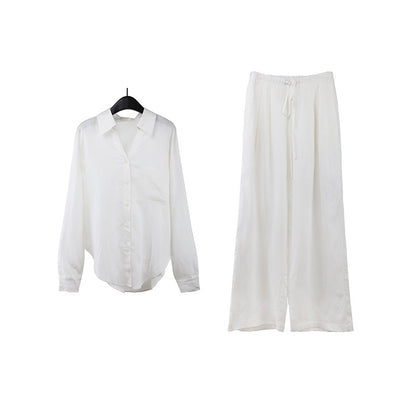 2025  Tencel linen shirt + drawstring casual pants 2025 spring and summer senior simple two-piece set T089