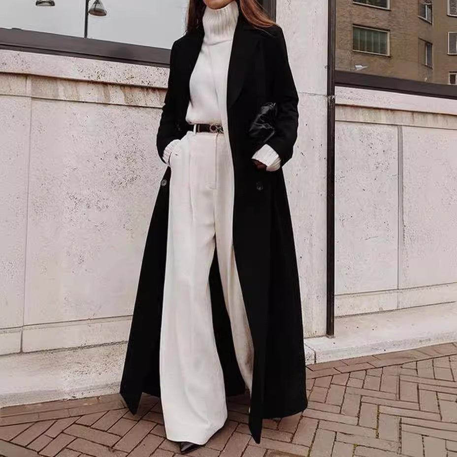 maoxiangshop western outfits women 2024 Autumn and Winter Women's Casual Long Solid Color Warm Woolen Coat Overcoat