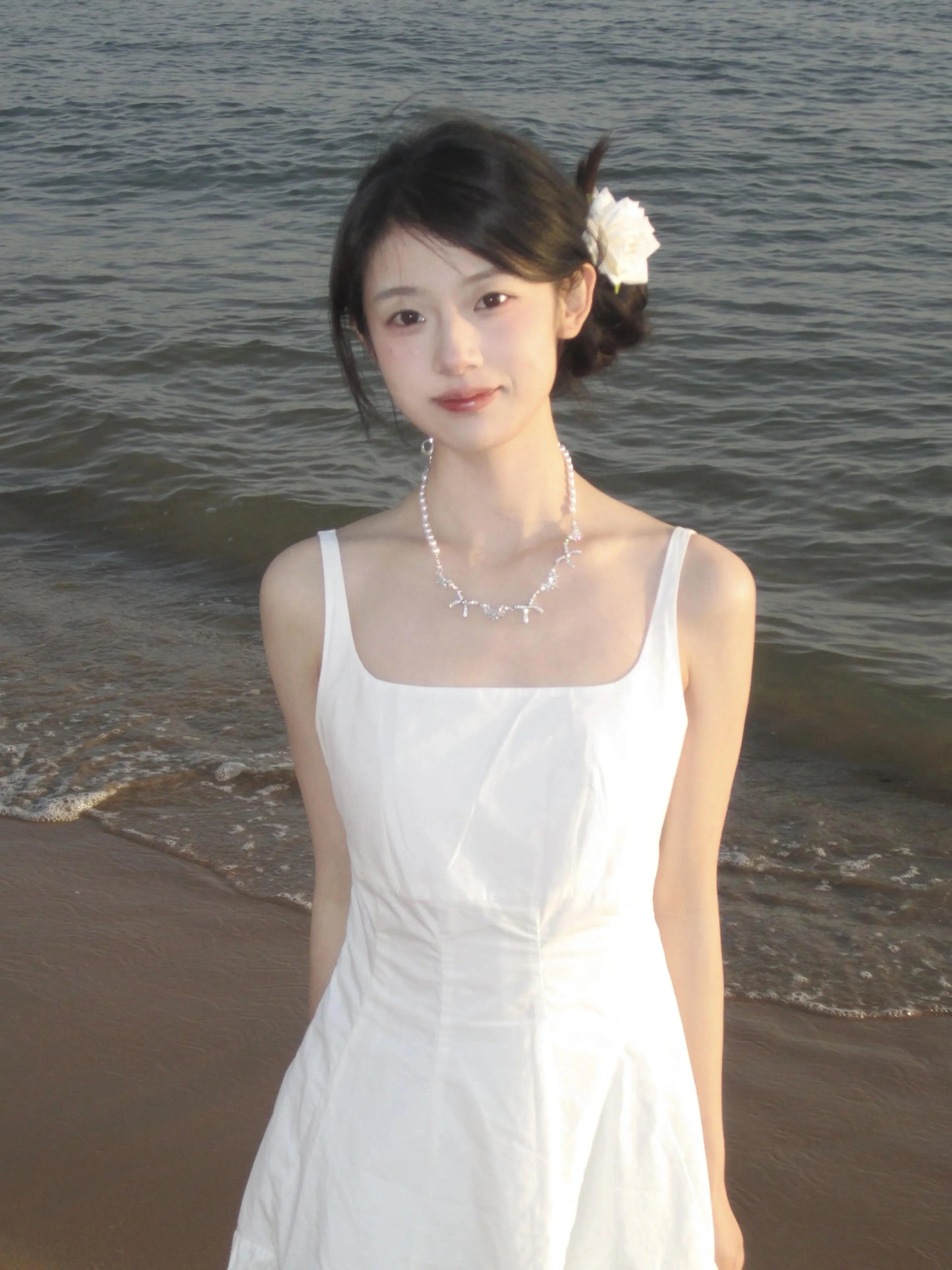 white suspender dress women's summer  new high-end temperament long dress first love dress 12048