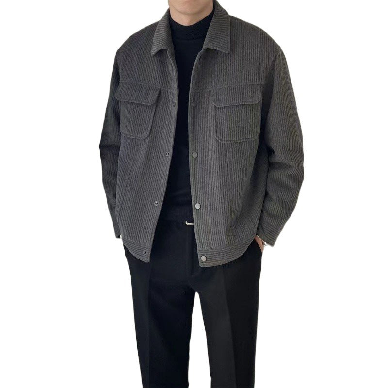 maoxiangshop-shop men fall outfits Corduroy Jacket Men's Spring and Autumn Korean Style Trendy Handsome Workwear Lapel Short Loose Jacket Men's Autumn Clothing