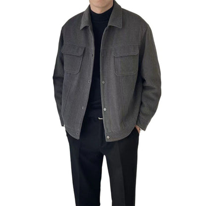 maoxiangshop-shop men fall outfits Corduroy Jacket Men's Spring and Autumn Korean Style Trendy Handsome Workwear Lapel Short Loose Jacket Men's Autumn Clothing