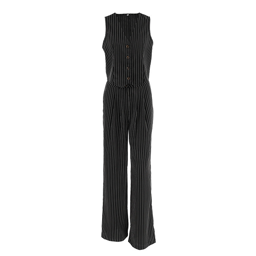 maoxiangshop-shop business casual outfits woman Commuter Temperament Striped Sleeveless Vest Trousers Suit 2024 Fashion New Two-Piece Set Autumn Women