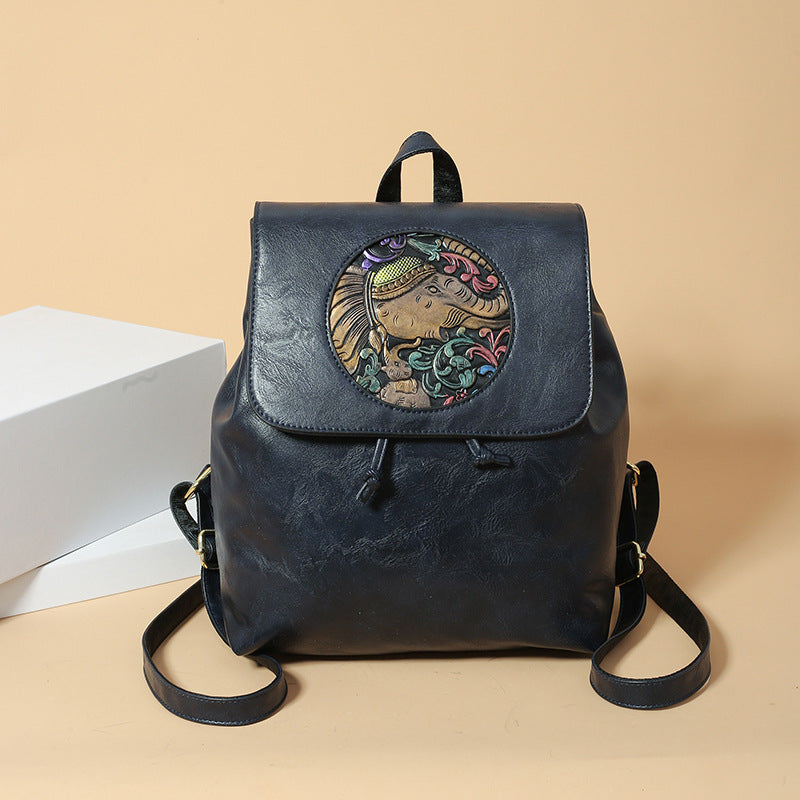 2025 Women's backpack new fashion printed casual women's bag large capacity soft leather retro bag simple shoulder bag women