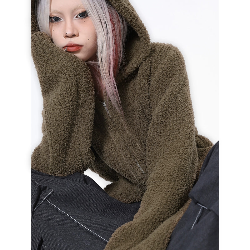 2025n retro soft waxy hooded sweater jacket women's autumn and winter popular camel long-sleeved knitted sweater top