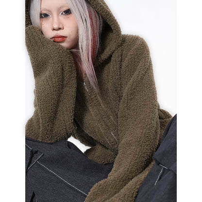 2025n retro soft waxy hooded sweater jacket women's autumn and winter popular camel long-sleeved knitted sweater top