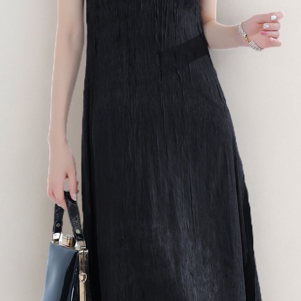 Women's new dress, high-end summer new round neck sleeveless medium and long A-shaped skirt, thin skirt
