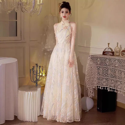 New Chinese high-end sense light luxury engagement evening dress dress women 2025 new high-end toasting clothes bridal temperament long